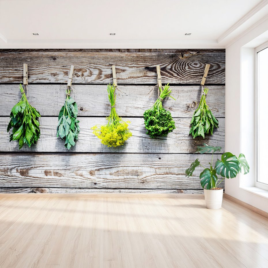 Fototapeta - zioła, drewno, przyprawy