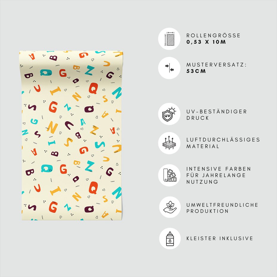 Tapeta - dziecięca, litery, alfabet,