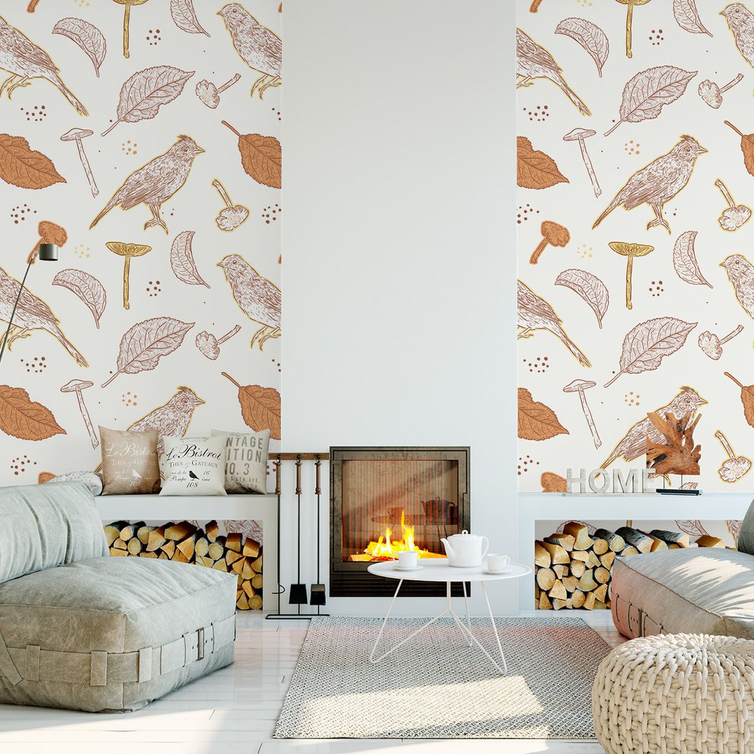 Tapeta - liście, grzyby, ptaki