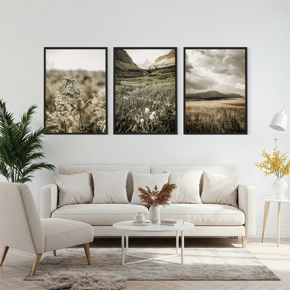 Zestaw obrazy w ramie, plakaty - krajobraz, natura, góry - rama czarna