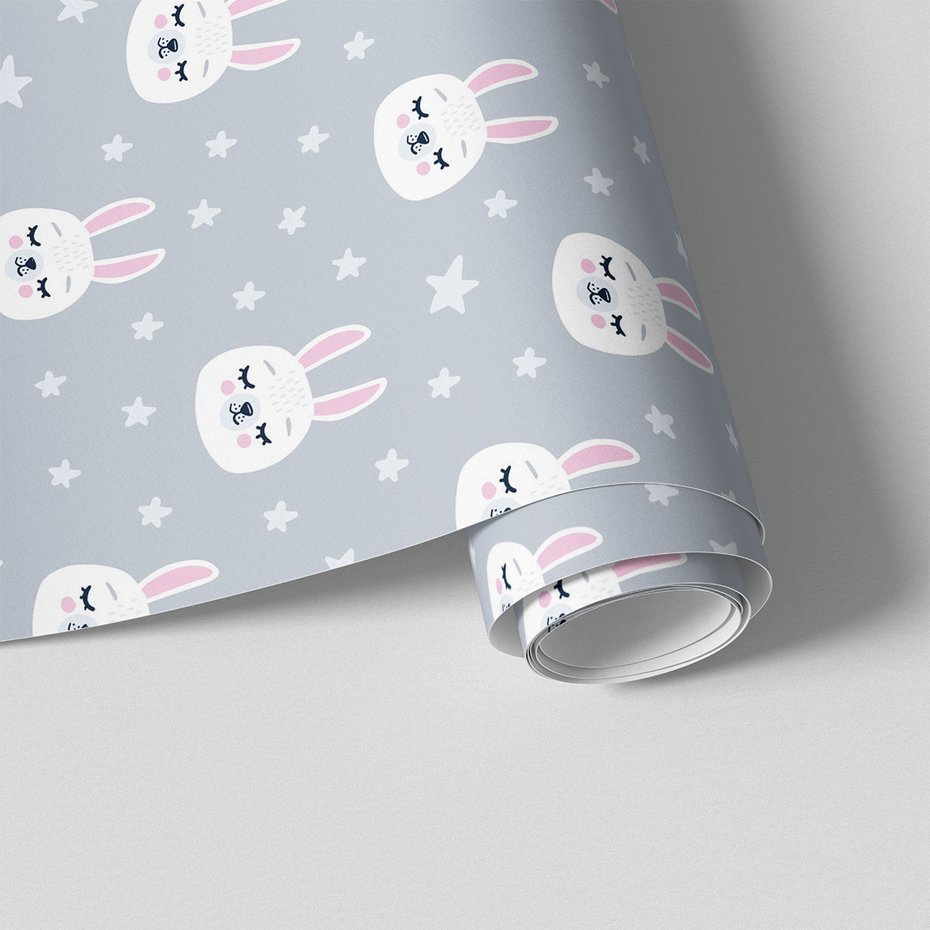 Tapeta - dziecięca, królik, gwiazdy, tło