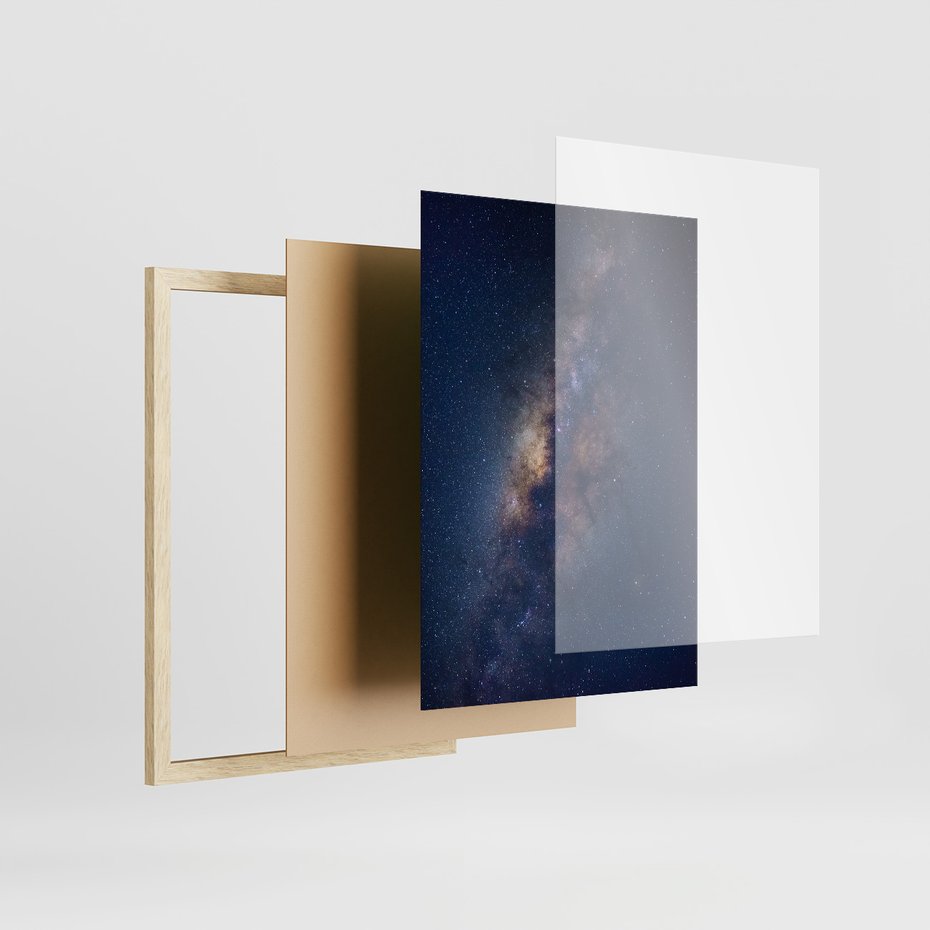Zestaw obrazy w ramie, plakaty - gwiazdy, noc, galaktyka - rama drewno