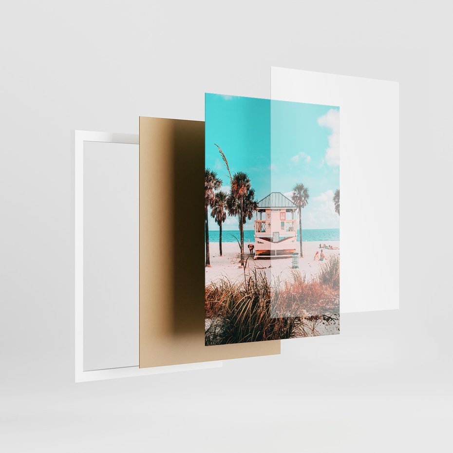 Zestaw obrazy w ramie, plakaty - plaża, palmy, lato - rama biała