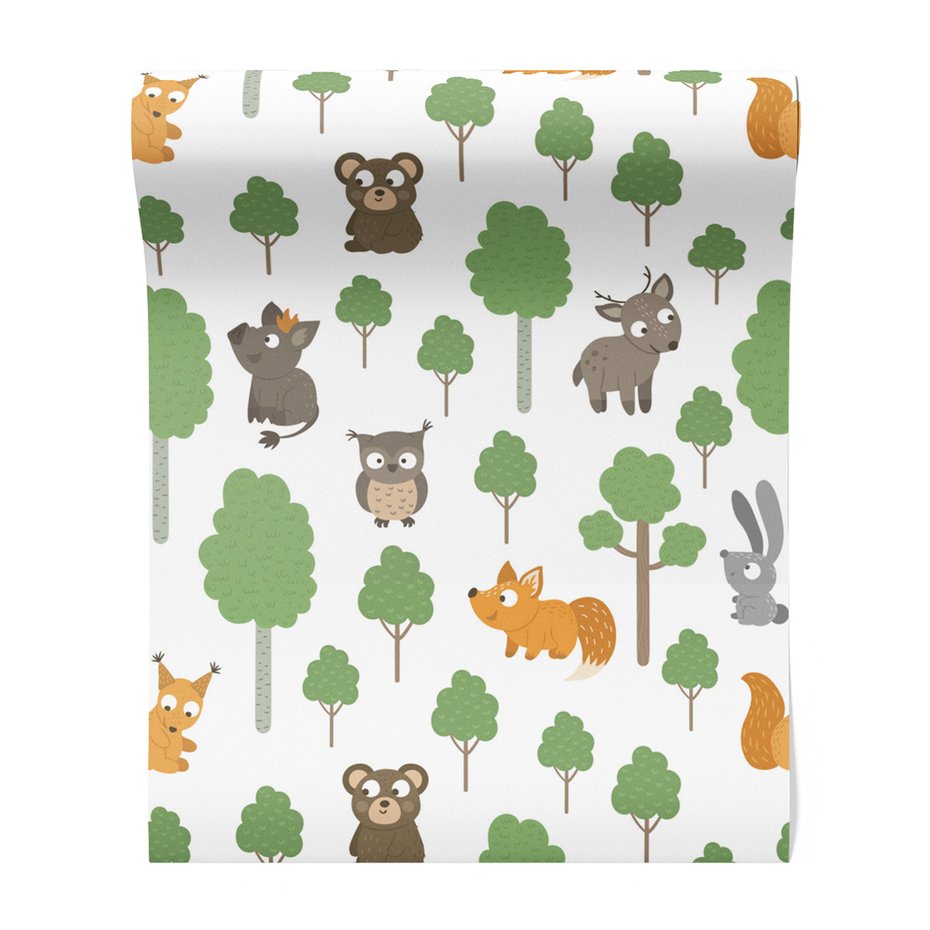 Tapeta - dziecięca, las, zwierzęta,