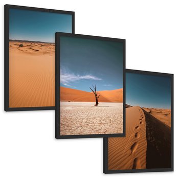 Zestaw obrazy w ramie, plakaty - pustynia, piasek, niebo - rama czarna