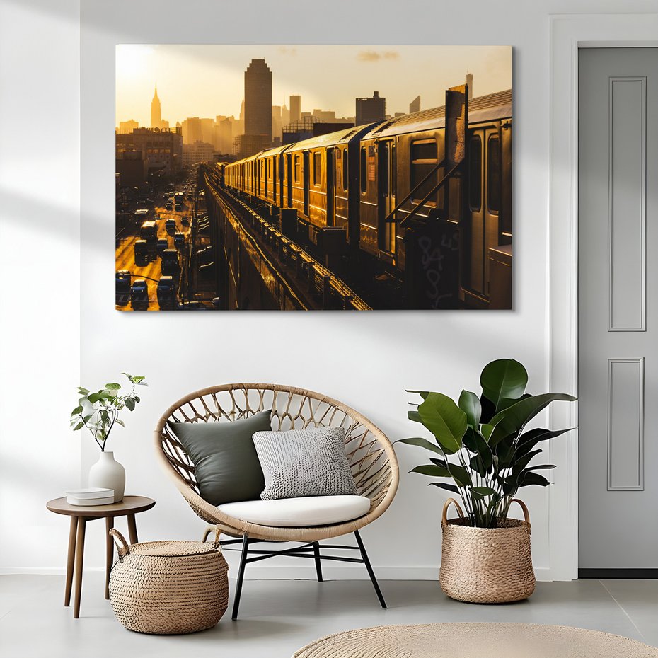 Obraz na płótnie - miasto, pociąg, budynki