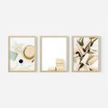 Zestaw obrazy w ramie, plakaty - książki, kapelusz, kwiaty - rama drewno