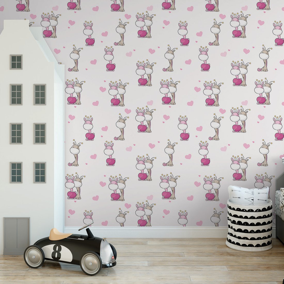 Tapeta - dziecięca, serca, postacie,