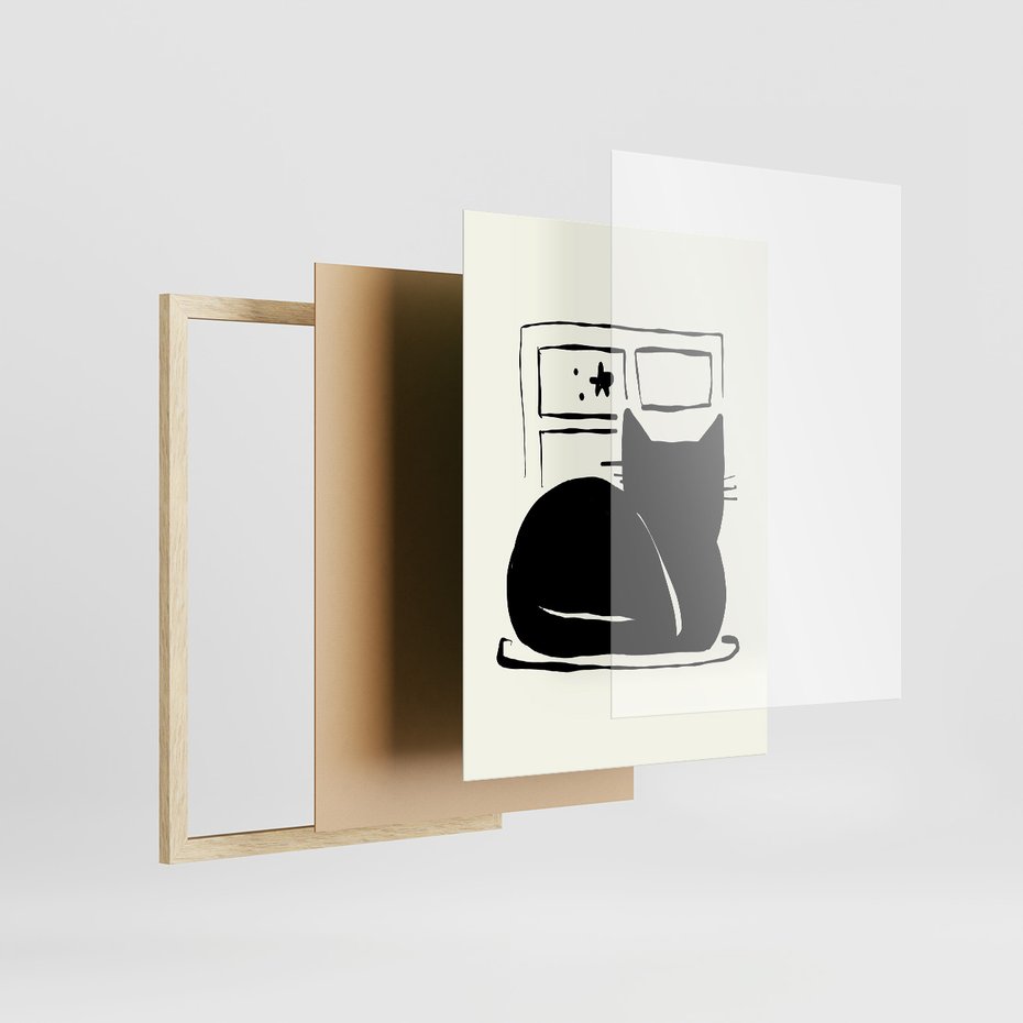 Zestaw obrazy w ramie, plakaty - kot, ilustracja, grafika - rama drewno