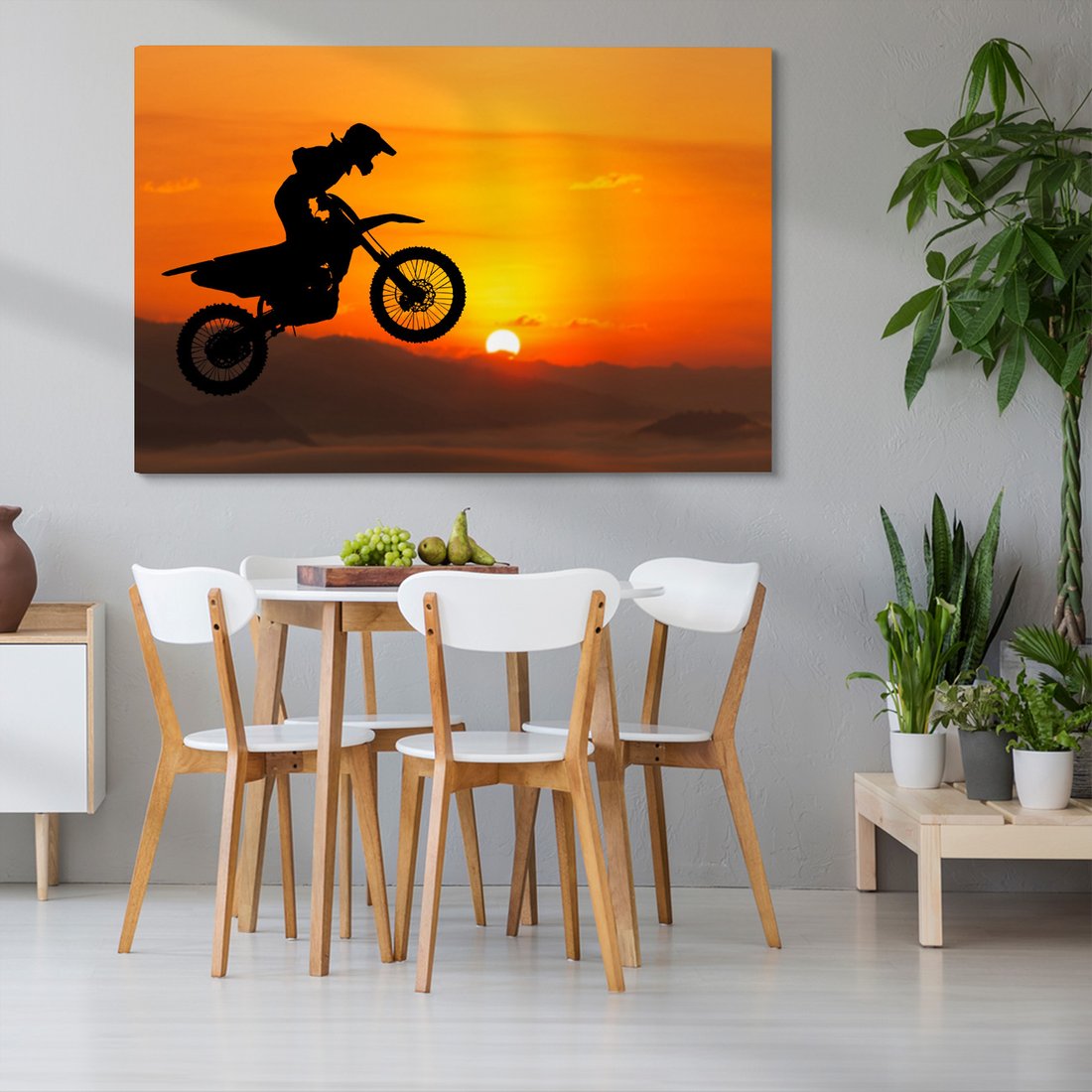 Obraz na płótnie - motocross, skok, sylwetka
