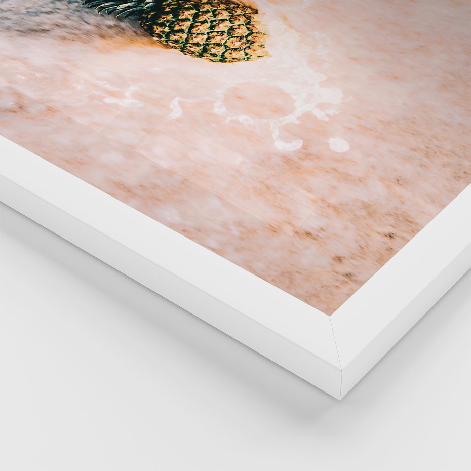 Zestaw obrazy w ramie, plakaty - ananas, plaża, kokosy - rama biała