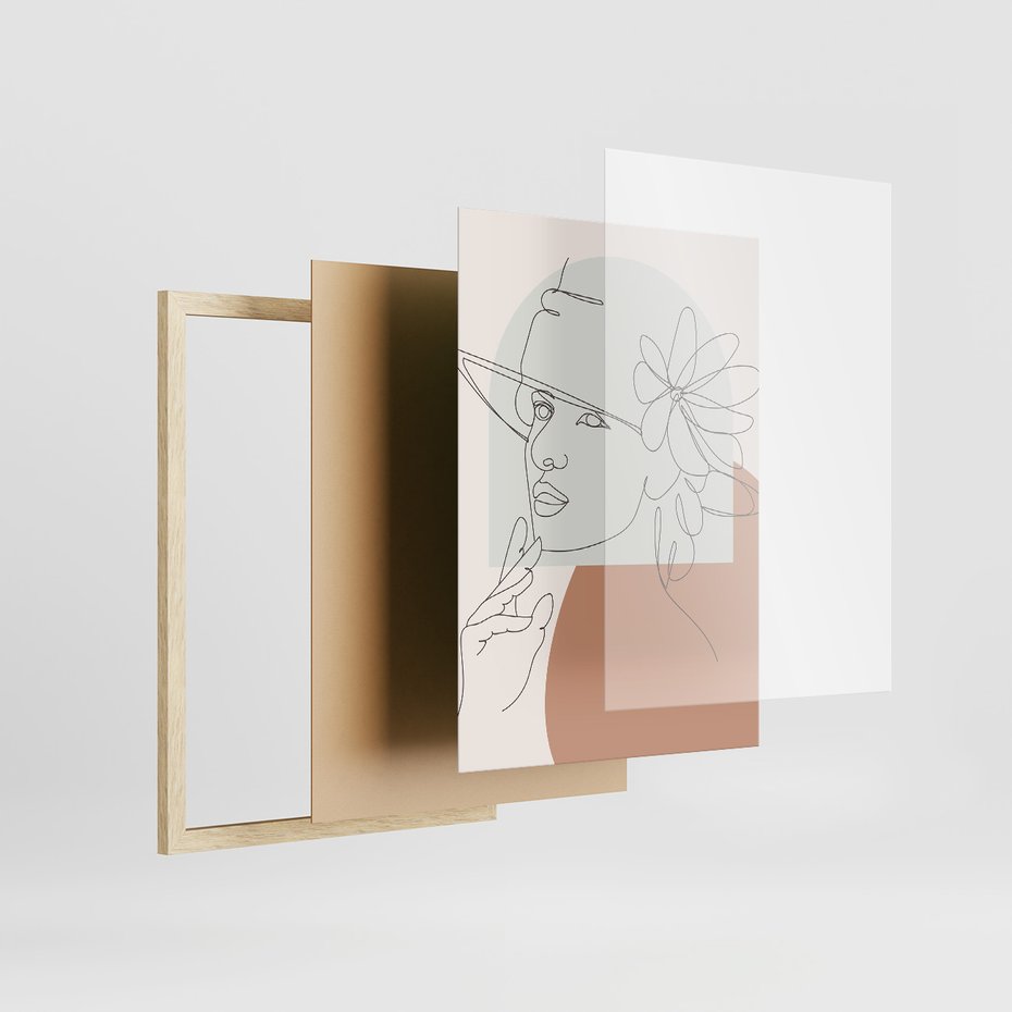 Zestaw obrazy w ramie, plakaty - kobieta, kapelusz, portret - rama drewno