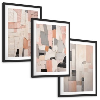 Zestaw obrazy w ramie, plakaty - abstrakcja, pastelowe, geometryczne - rama czarna