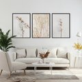 Zestaw obrazy w ramie, plakaty - bawełna, gałązki, delikatny - rama czarna