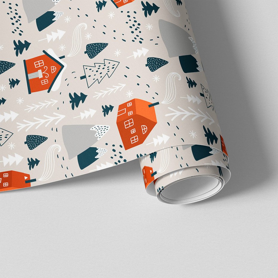 Tapeta - dziecięca, domy, góry, drzewa