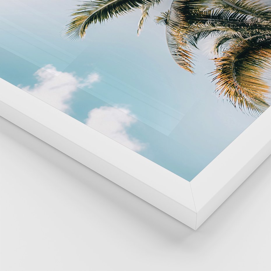Zestaw obrazy w ramie, plakaty - palmy, morze, woda - rama biała