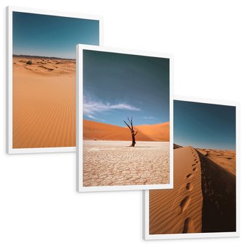 Zestaw obrazy w ramie, plakaty - pustynia, piasek, niebo - rama biała
