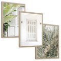 Zestaw obrazy w ramie, plakaty - liście, okno, ściana - rama drewno