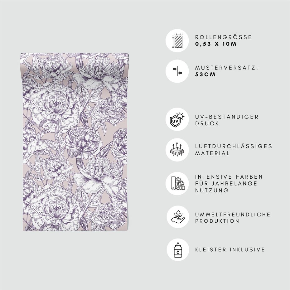 Tapeta - kwiaty, liście, rysunek