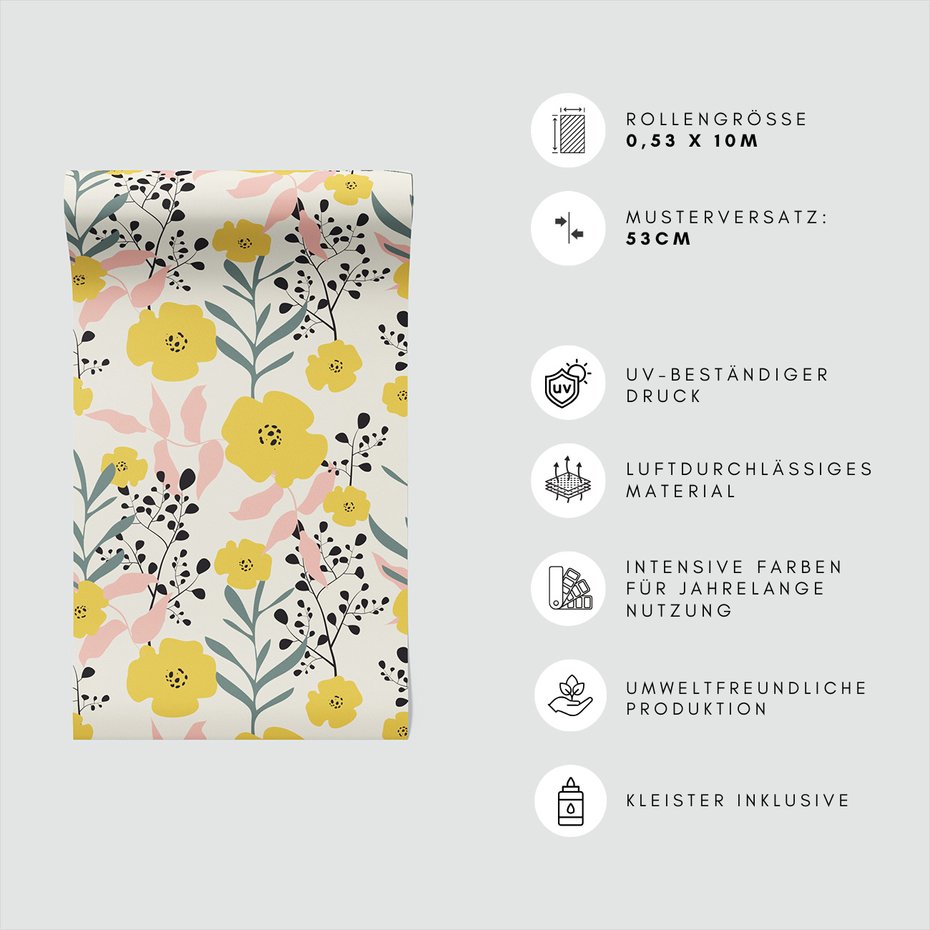 Tapeta - kwiaty, liście, gałązki