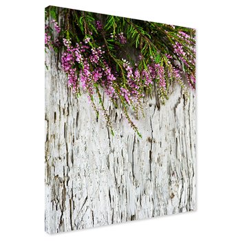 Obraz na płótnie - kwiaty, wrzos, drewno