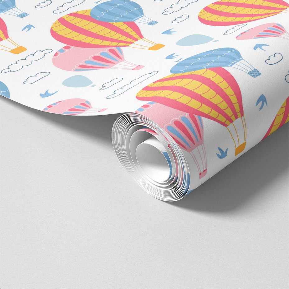 Tapeta - dziecięca, balony, chmury, ptaki