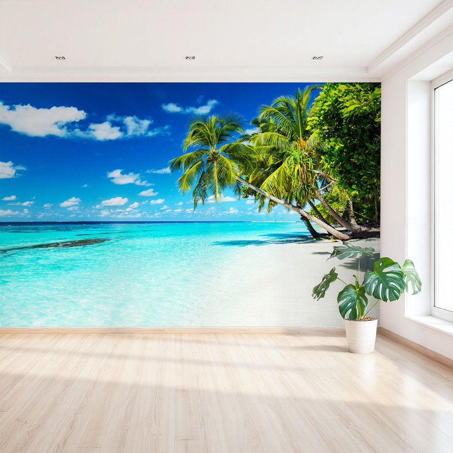 Fototapeta - plaża, morze, palmy