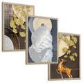 Zestaw obrazy w ramie, plakaty - złoty, liście, abstrakcja - rama drewno