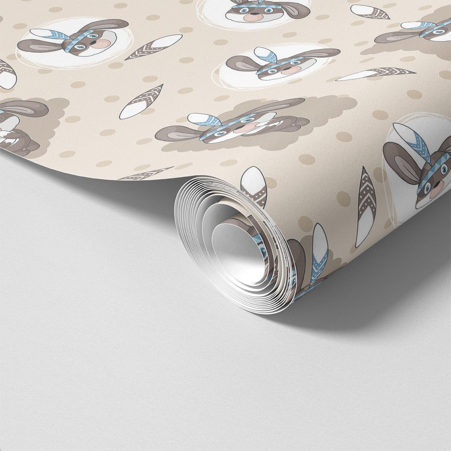 Tapeta - dziecięca, królik, pióro, kropki