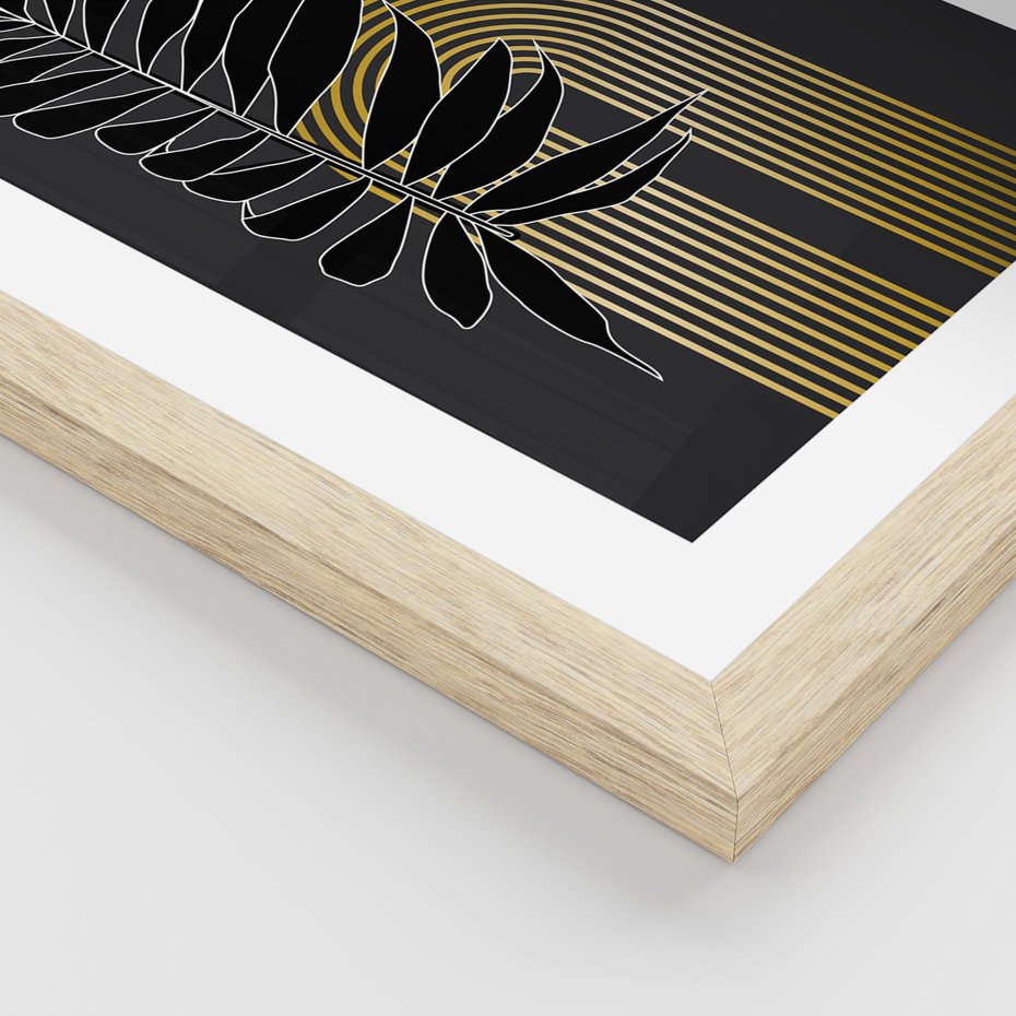 Zestaw obrazy w ramie, plakaty - liście, złoto, abstrakcja - rama drewno