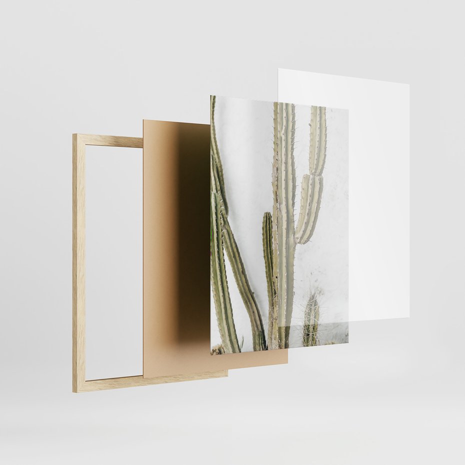 Zestaw obrazy w ramie, plakaty - kaktusy,rośliny,tekst - rama drewno