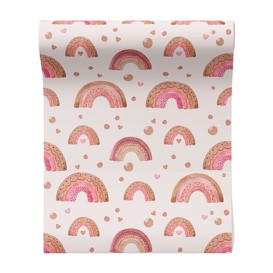 Tapeta - dziecięca, tęcza, kropki, serca