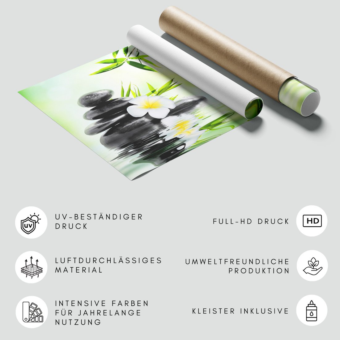 Fototapeta - kamienie, bambus, kwiat