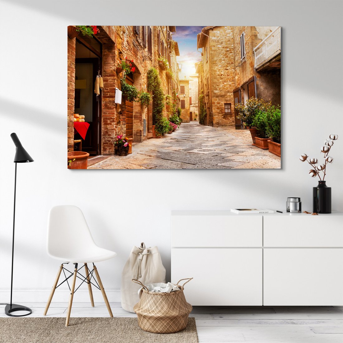 Obraz na płótnie - uliczka, kwiaty, budynki