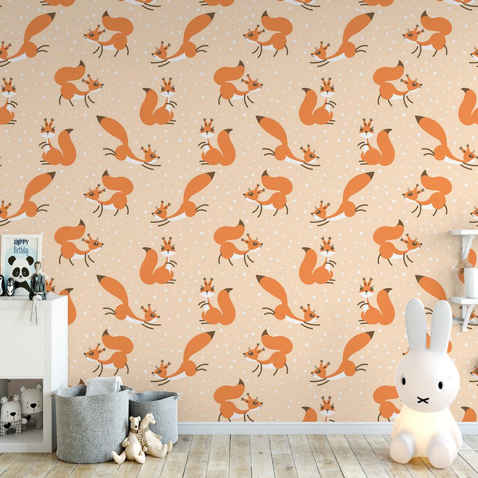 Tapeta - dziecięca, wiewiórka, ogon, kropki