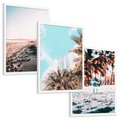 Zestaw obrazy w ramie, plakaty - plaża, palmy, budynek - rama biała