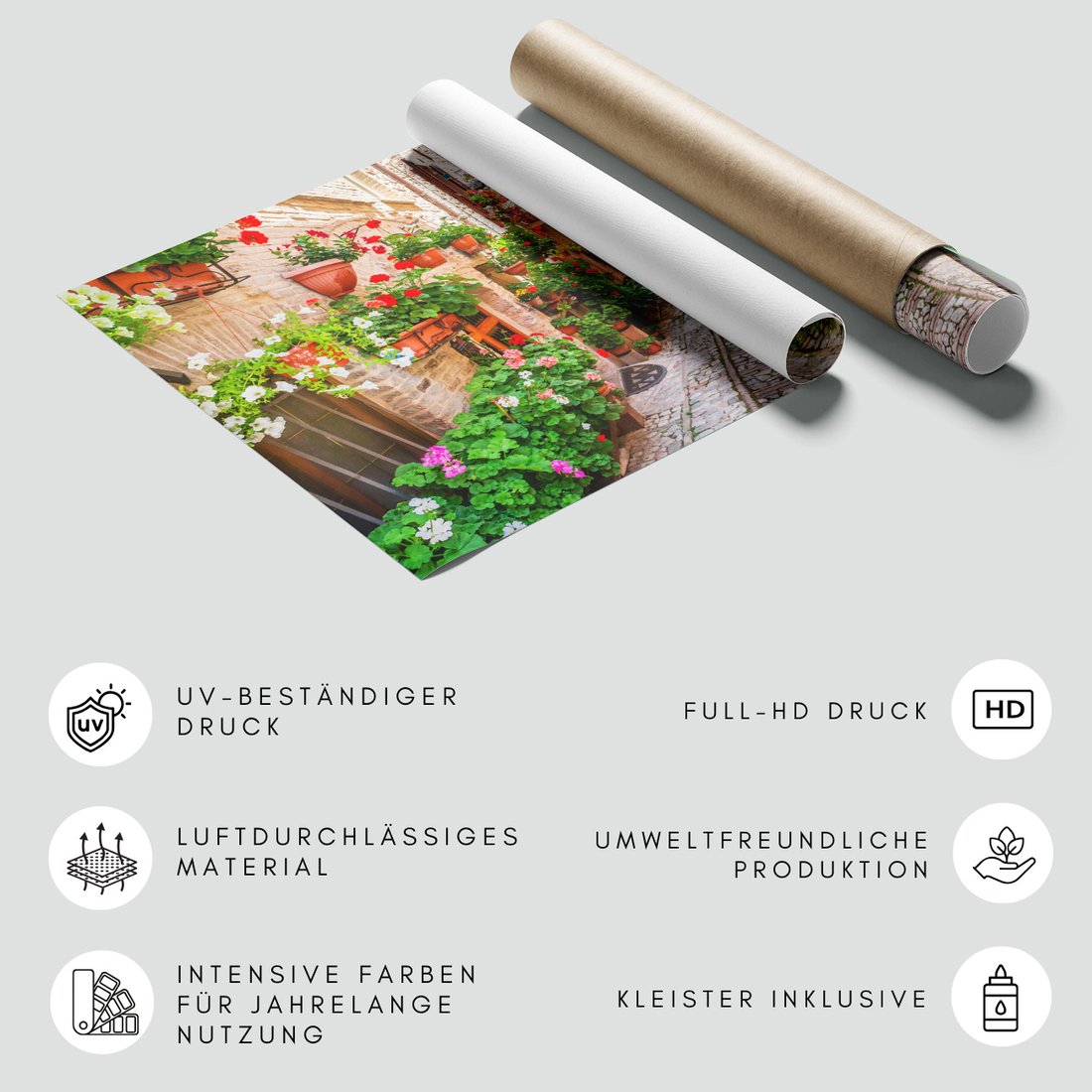 Fototapeta - kwiaty, uliczka, doniczki