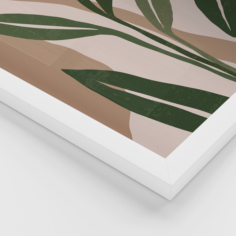 Zestaw obrazy w ramie, plakaty - liście, rośliny, abstrakcja - rama biała