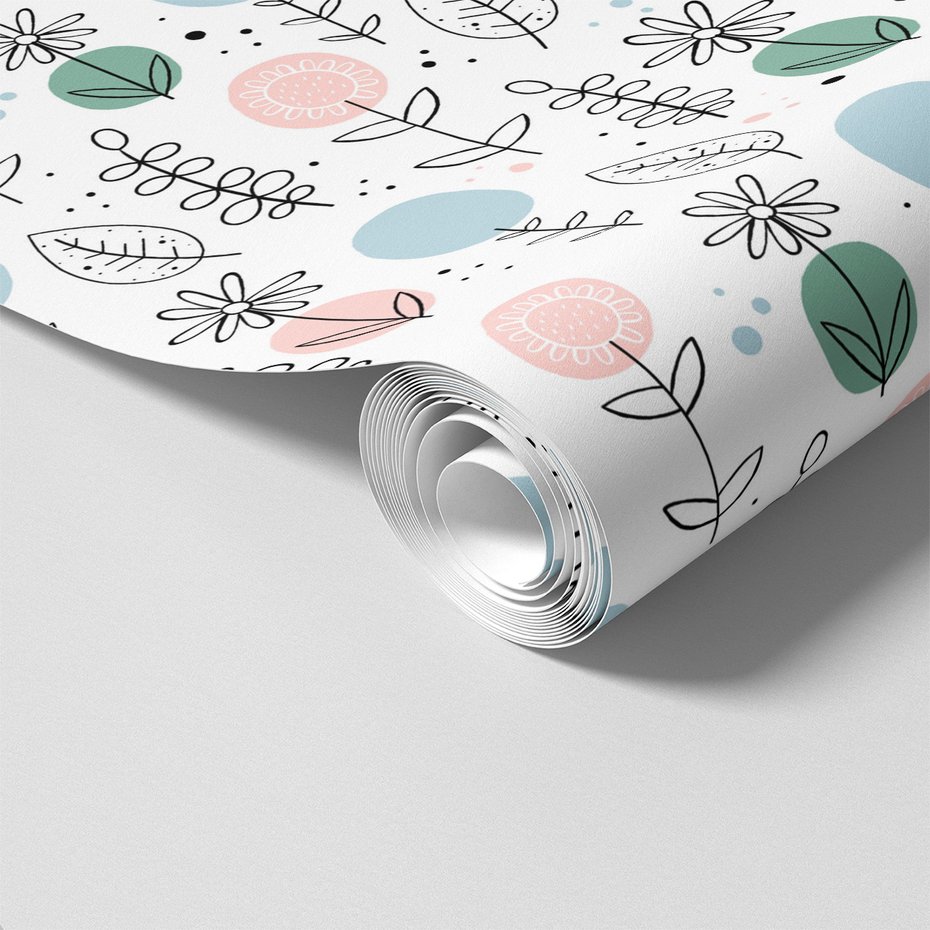 Tapeta - kwiaty, liście, kropki