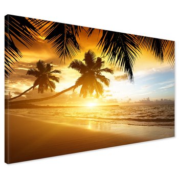 Obraz na płótnie - plaża, palmy, zachód słońca