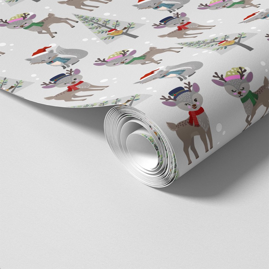 Tapeta - dziecięca, renifer, lis, drzewo