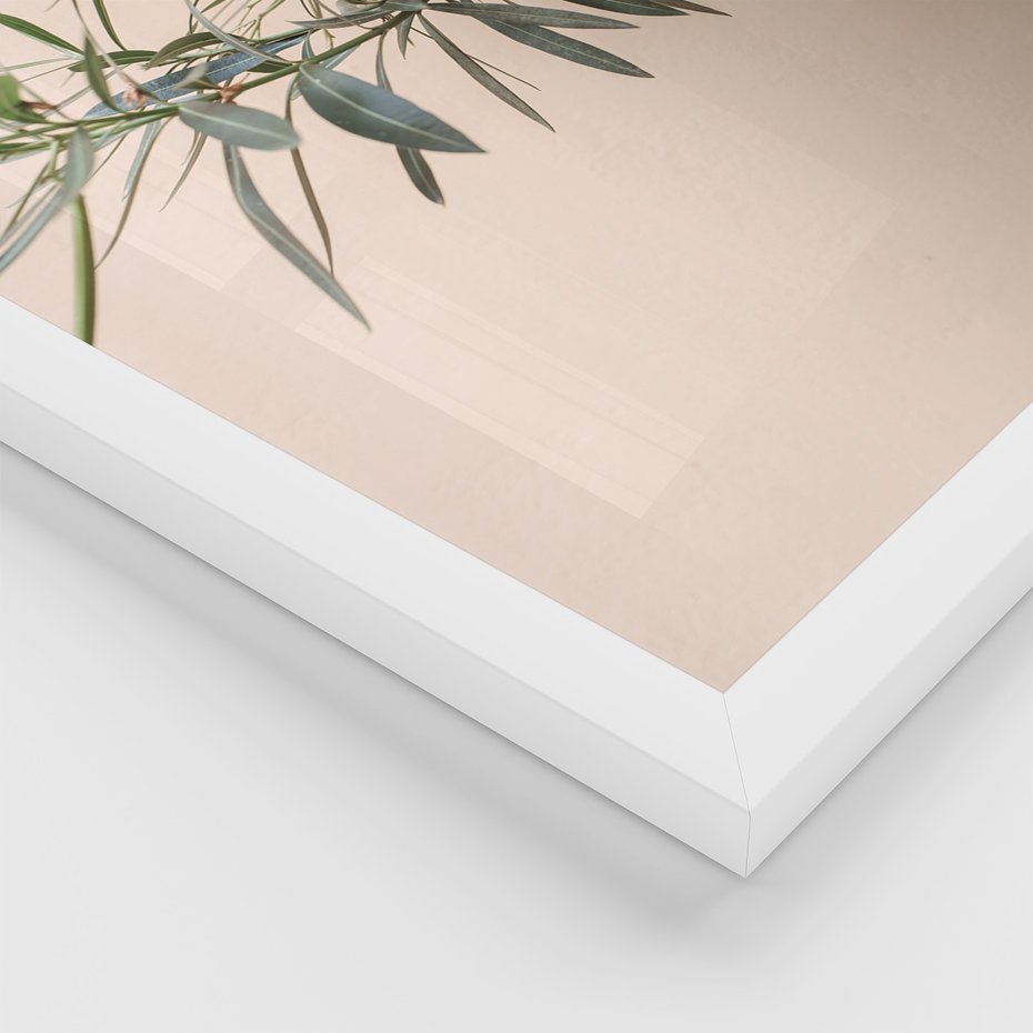 Zestaw obrazy w ramie, plakaty - liście, budynek, okno - rama biała