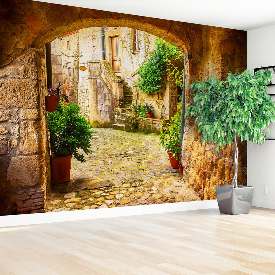 Fototapeta - uliczka, kamień, rośliny