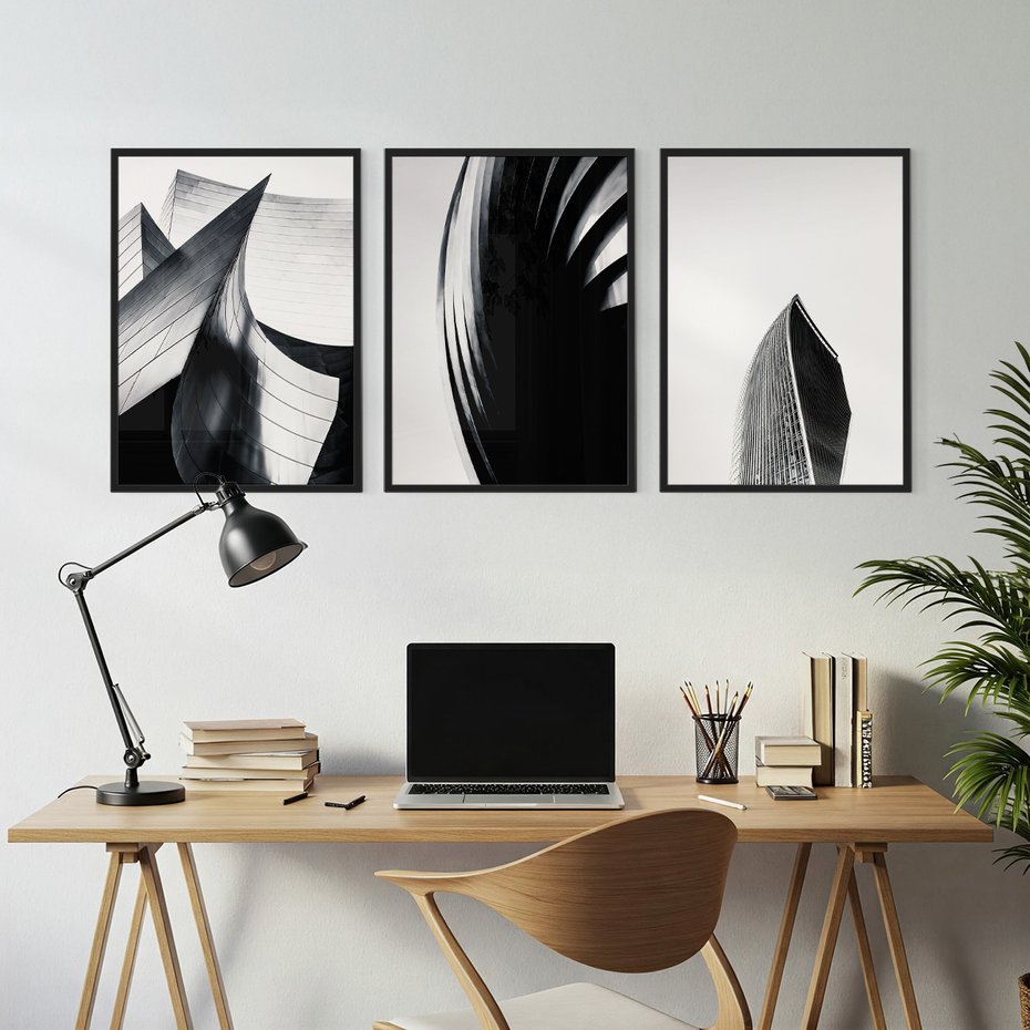 Zestaw obrazy w ramie, plakaty - architektura, budynki, detale - rama czarna