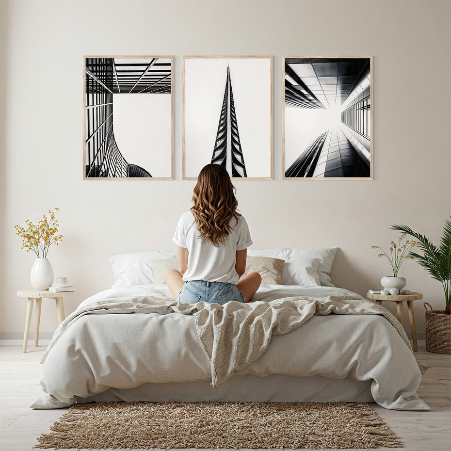 Zestaw obrazy w ramie, plakaty - architektura, budynki, miejski - rama drewno