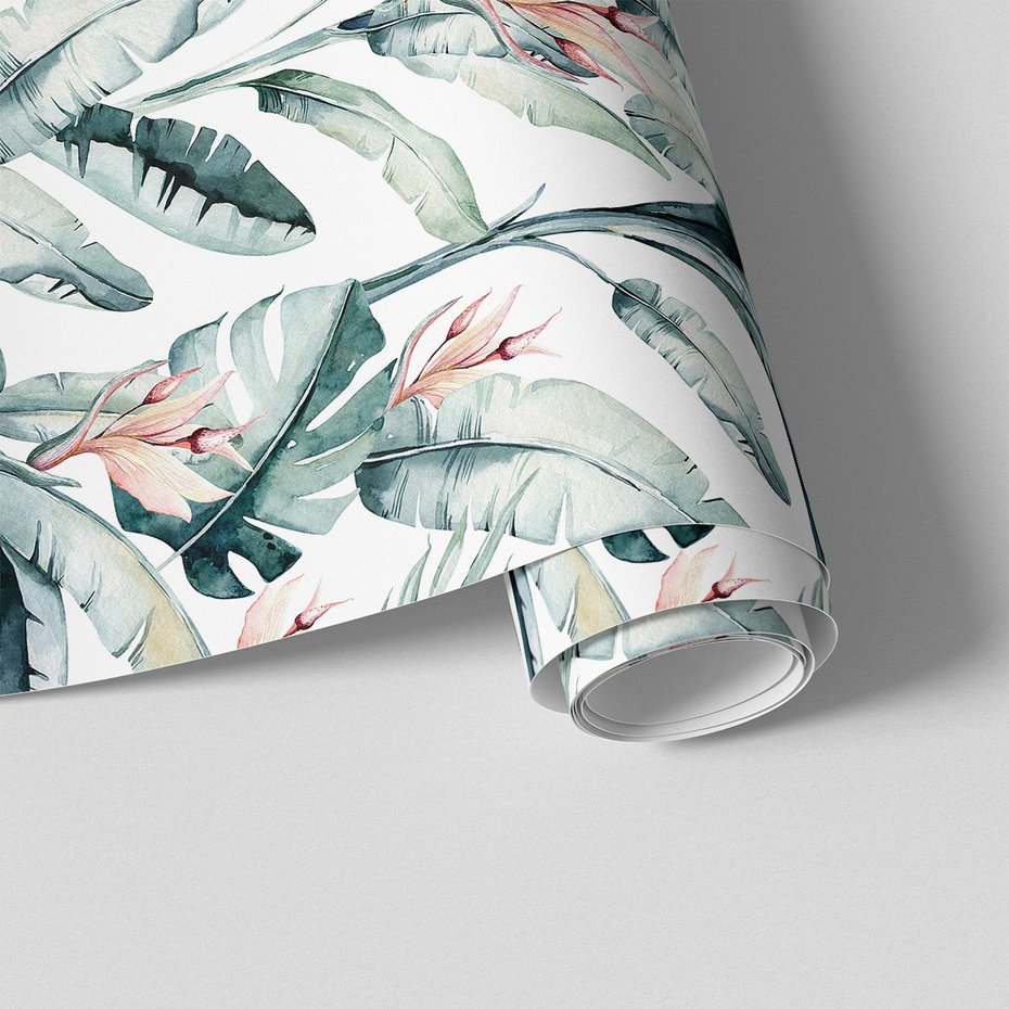 Tapeta - liście, kwiaty, akwarela