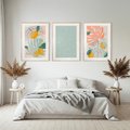 Zestaw obrazy w ramie, plakaty - liście, cytryny, abstrakcja - rama drewno