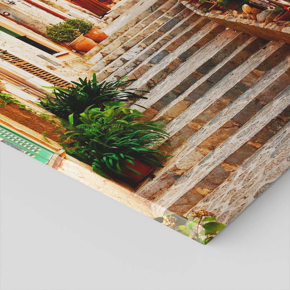 Obraz na płótnie - uliczka, schody, kwiaty