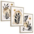 Zestaw obrazy w ramie, plakaty - liście, złoto, abstrakcja - rama drewno