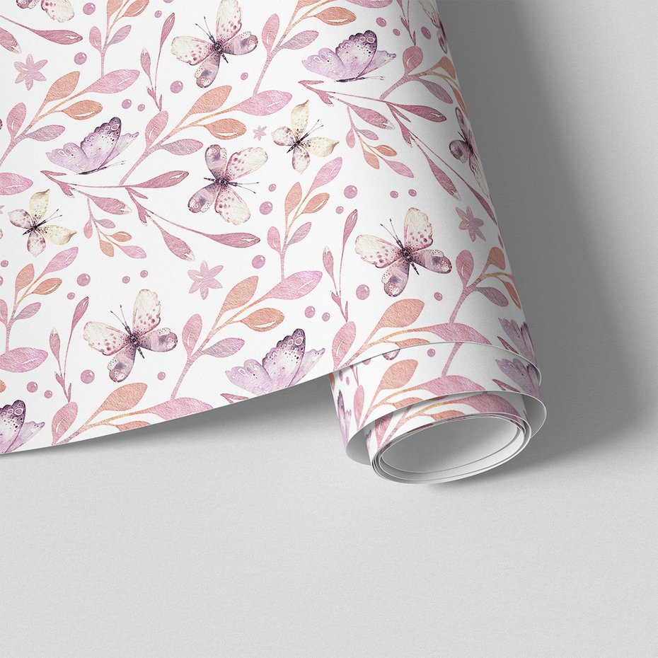 Tapeta - motyle, liście, ornamenty